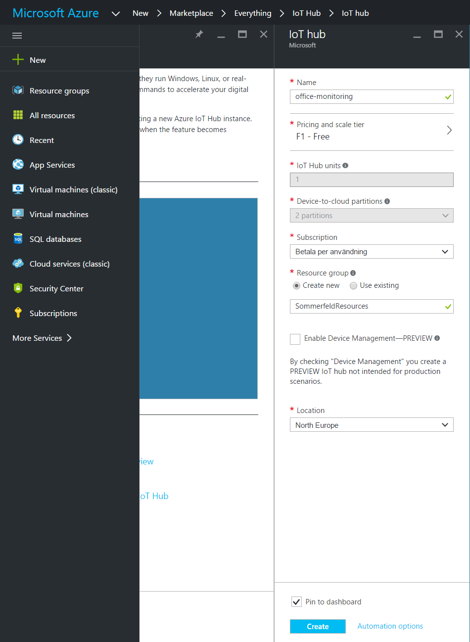 Registering Azure IoT Hub in Azure Portal
