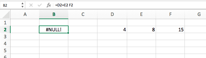 a #null! cryptic error message in an excel cell