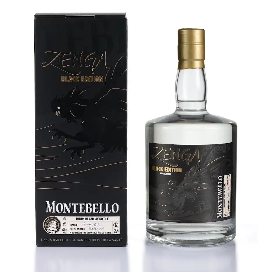 Image of the front of the bottle of the rum Montebello ZENGA BLACK EDITION (Canne Noire)
