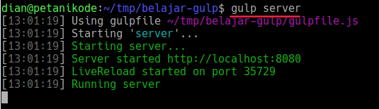 Gulp task to create a server