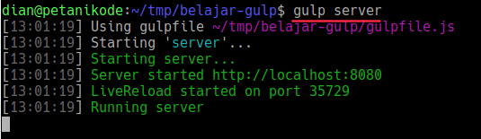 Gulp task untuk membuat server