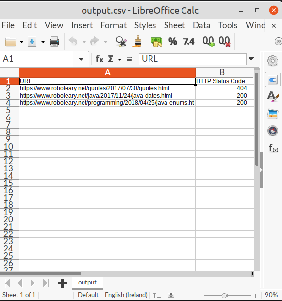 viewing output.csv file in libreoffice calc