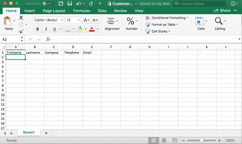 Starting an Excel Customer Database