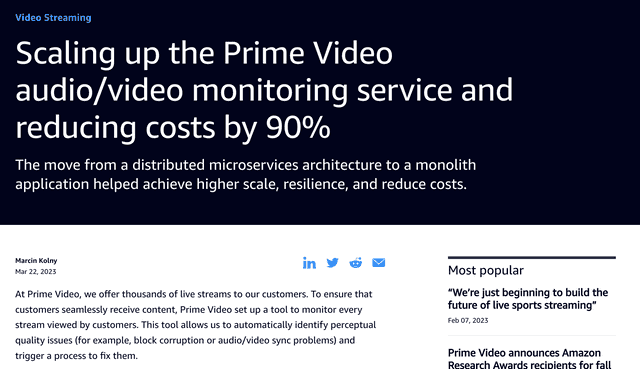 Scaling up the Prime Video audio/video monitoring service and reducing costs by 90%
