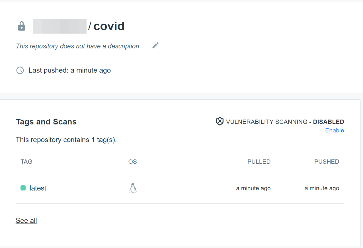Screenshot of Docker hub repository