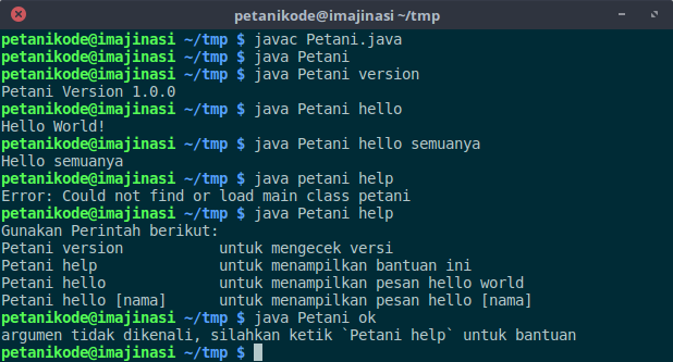 Eksekusi program java dengan argumen