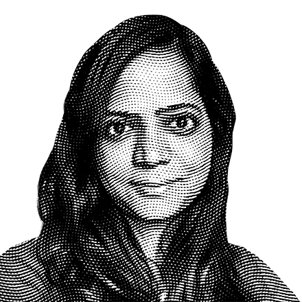 Halftone black and white image of Shweta Saraf