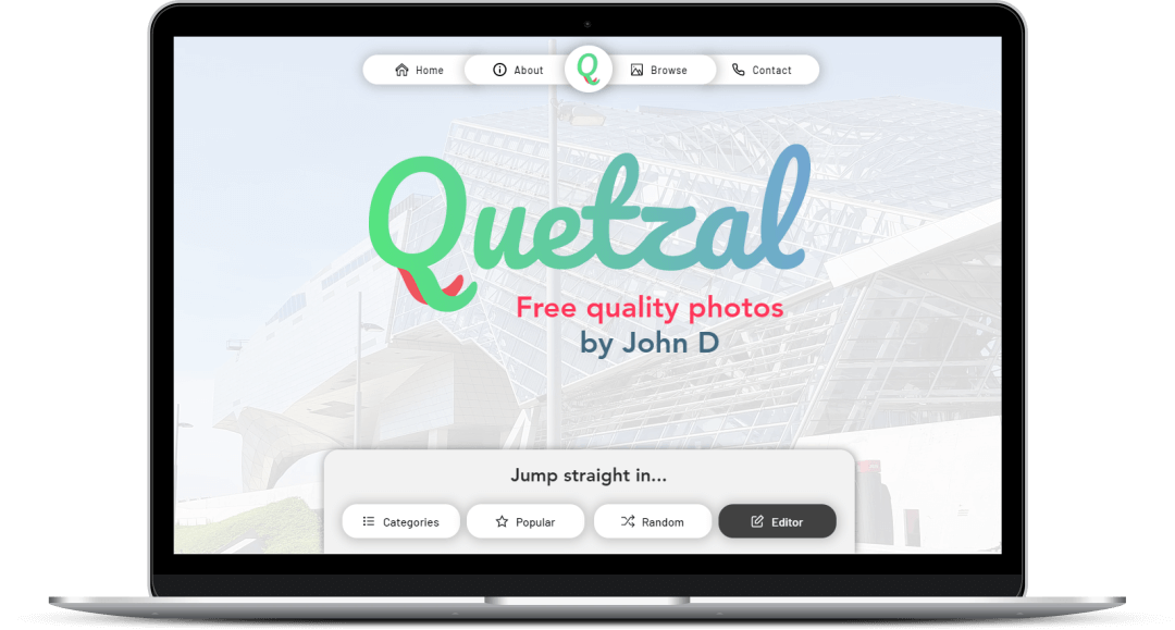 The Quetzal homepage and logo