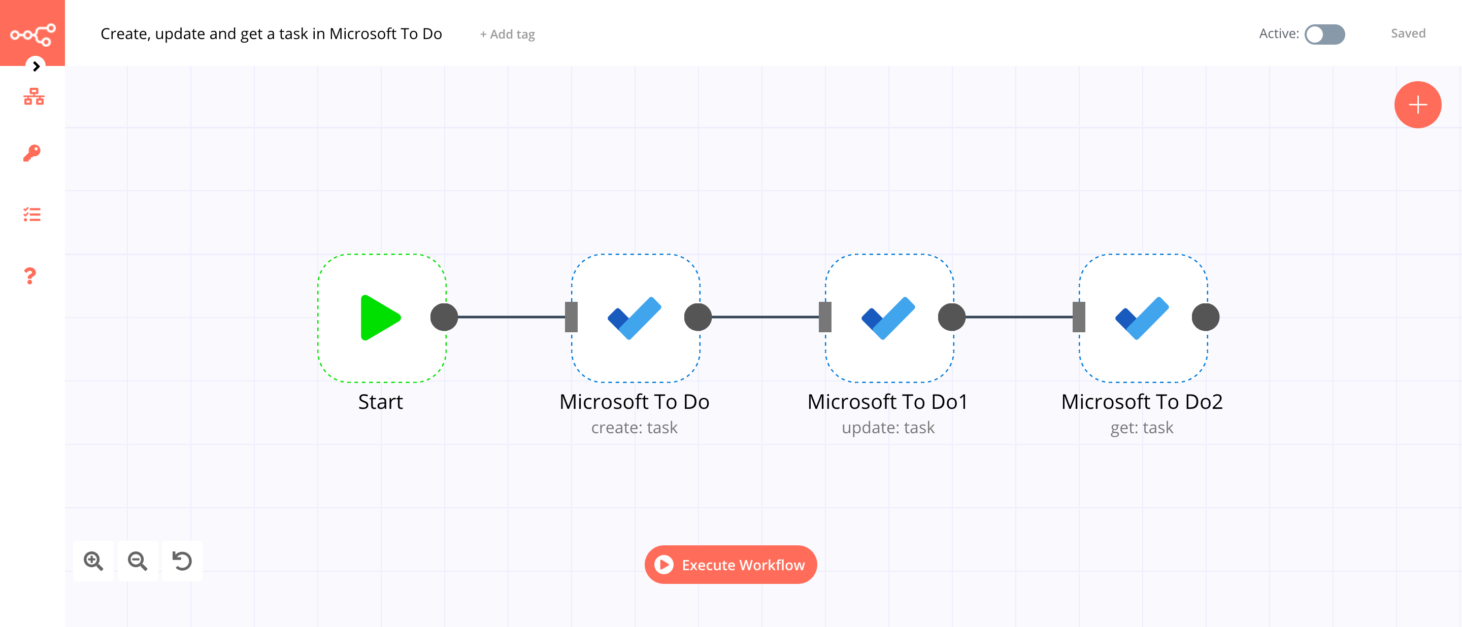 A workflow with the Microsoft To Do node