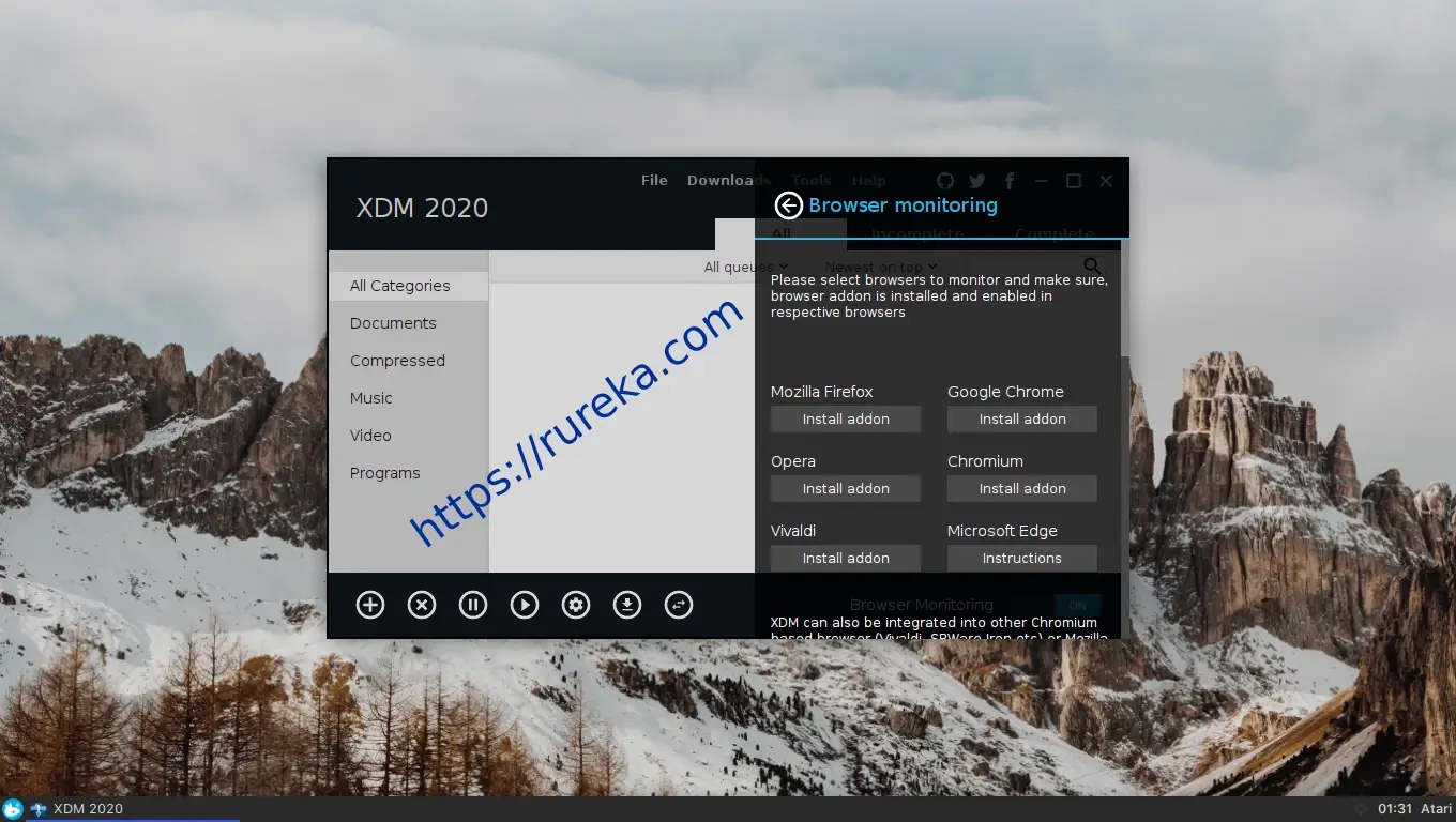 Addon Browser Monitoring Xtreme Download Manager