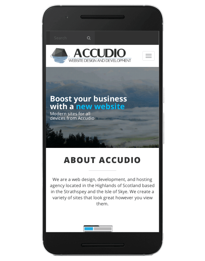 Accudio website on a mobile phone