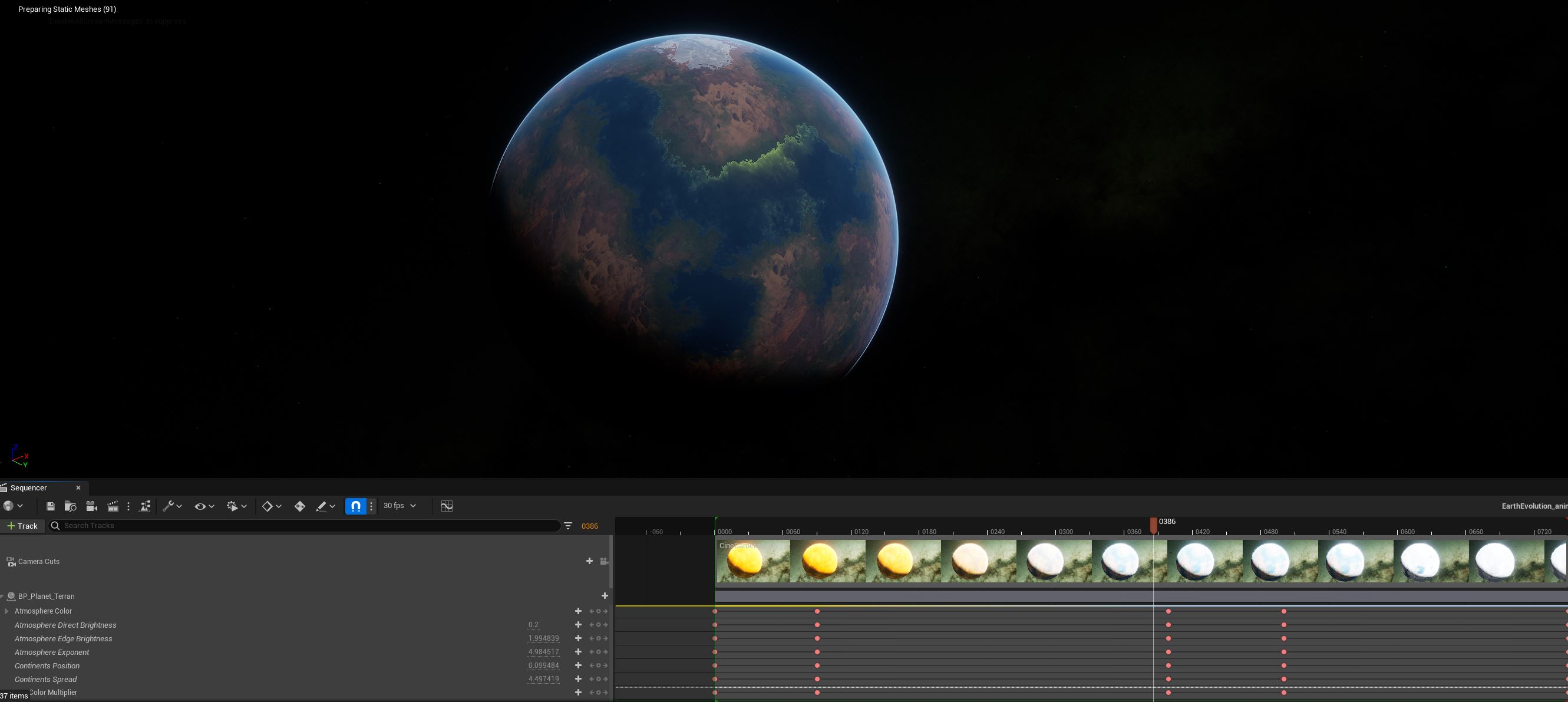 Snapshot from the animation showing Earth’s evolution from a Mars-like planet to its present form.