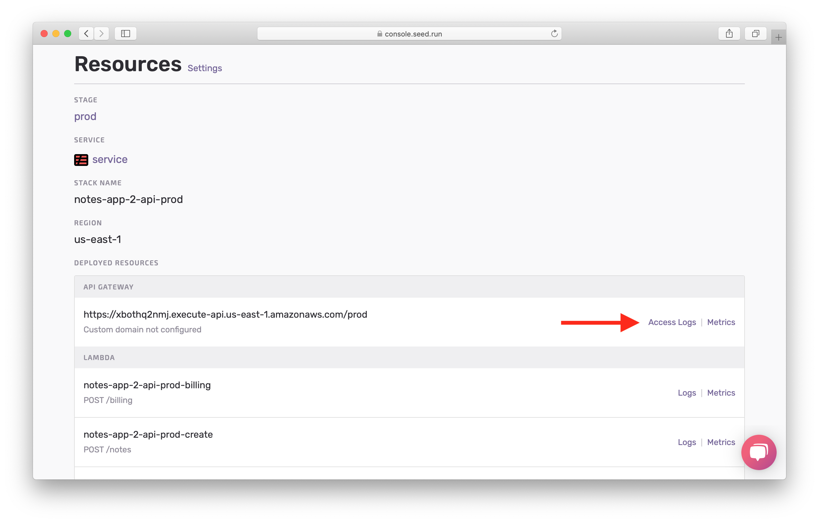Click access logs in prod screenshot