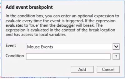 Modal window that opens in debugger. Title is 'Add event breakpoint'.