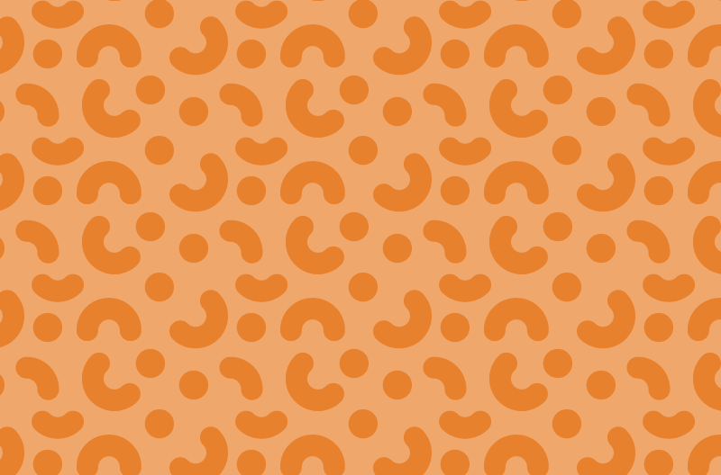 A repeating pattern of geometric cheese puffs on a solid orange ground