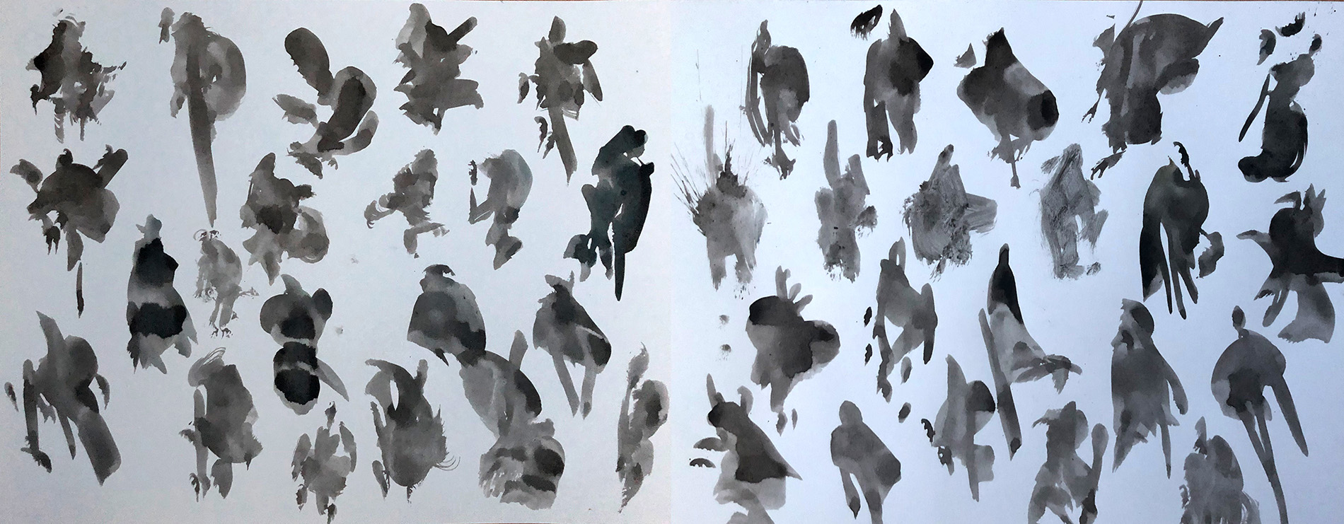 A page full of shapes made with ink drops.