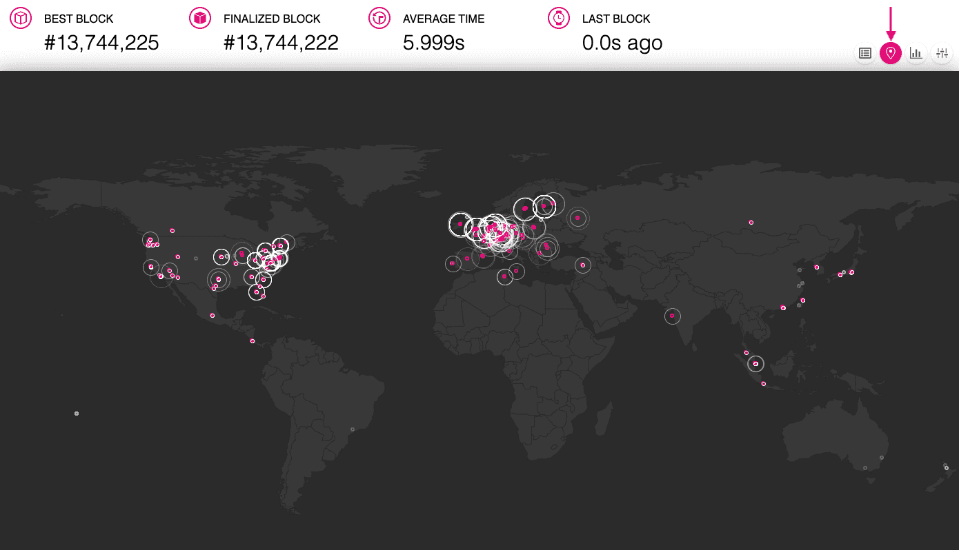 Display nodes on a global map