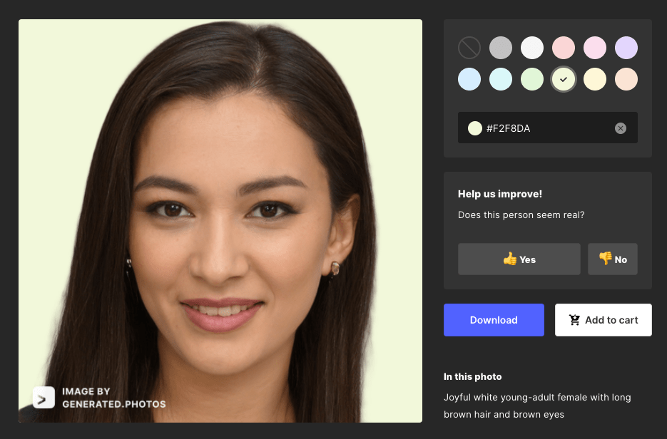 a screenshot of a fake model generated by Generated Photos