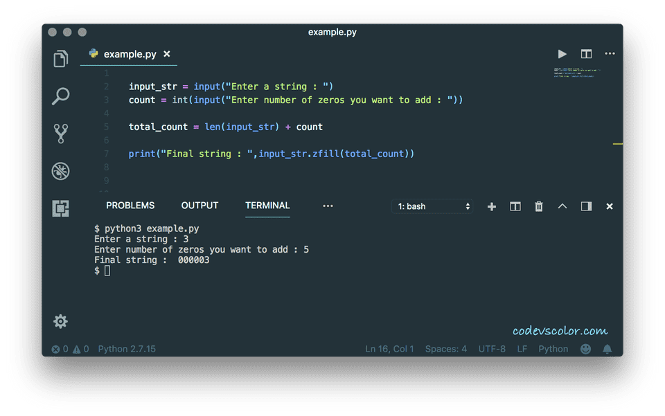 Python program to pad zeroes to a string - CodeVsColor