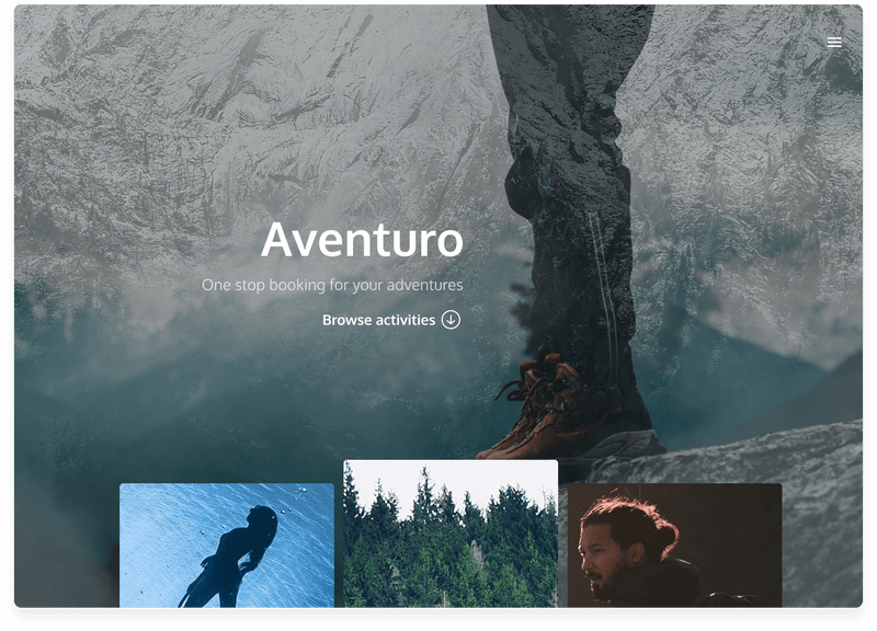 Aventuro website landing page