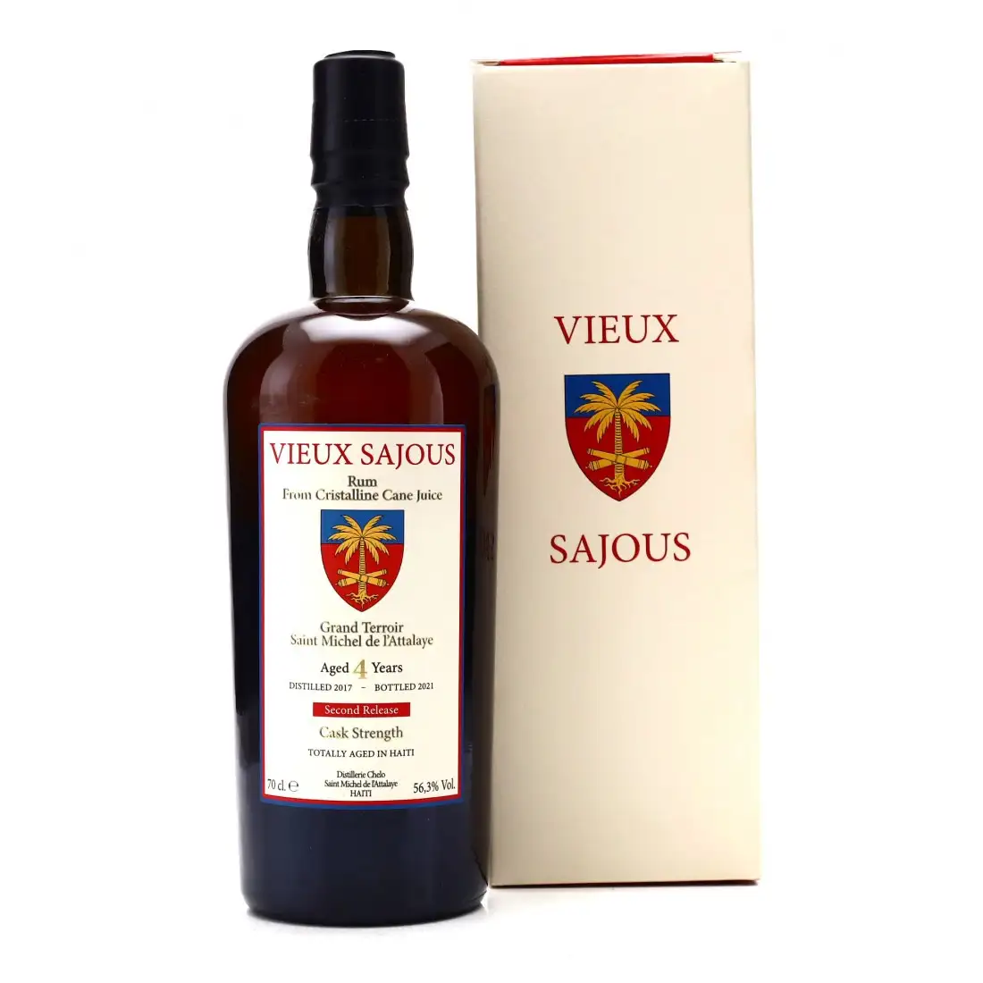 Image of the front of the bottle of the rum Clairin Vieux Sajous - Second Release