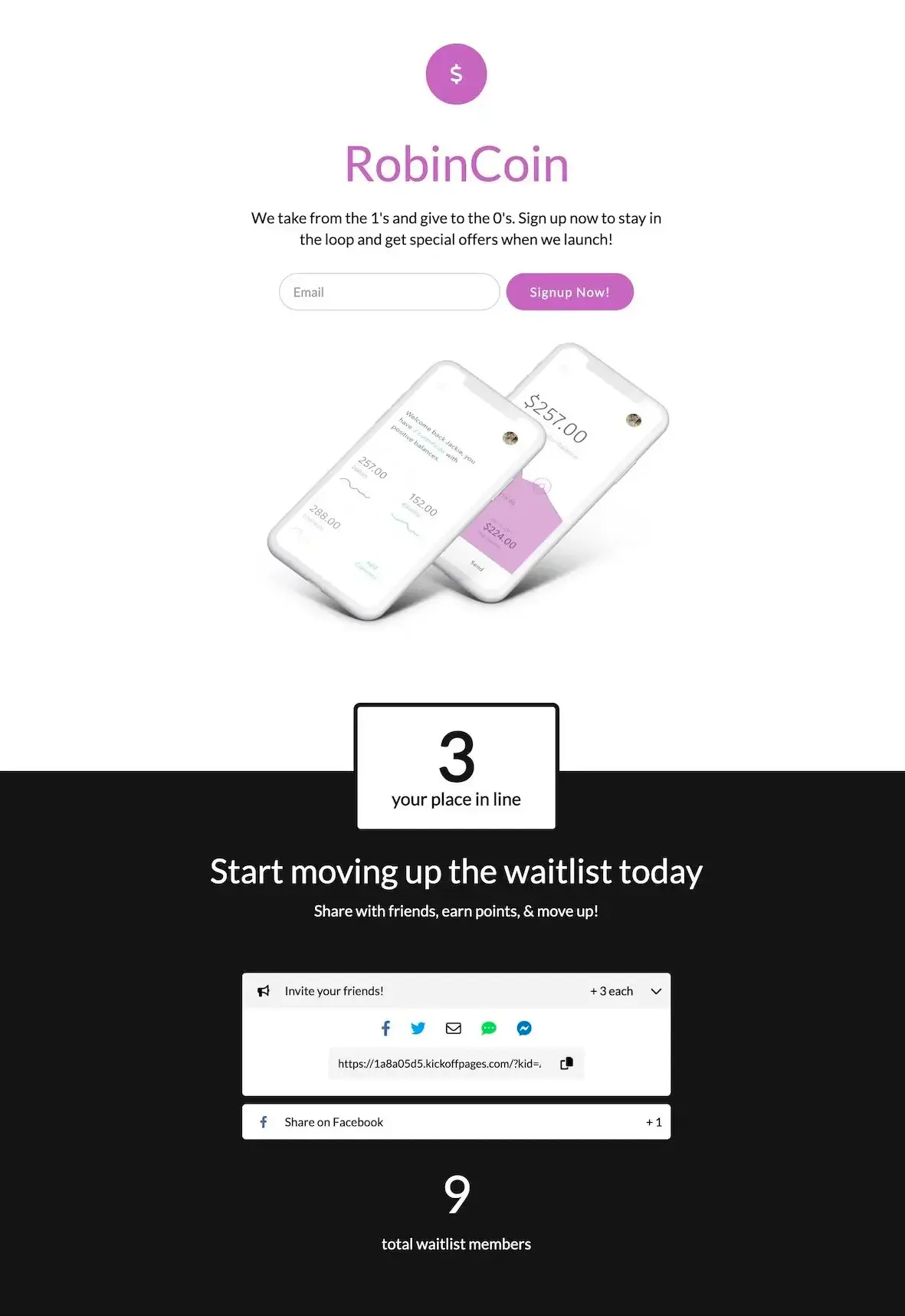 Landing Page: Robinhood Inspired Waitlist Capture Page