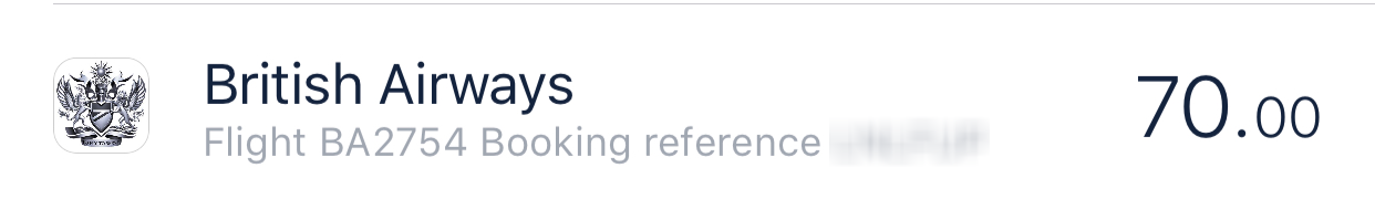 Flight details in Monzo feed
