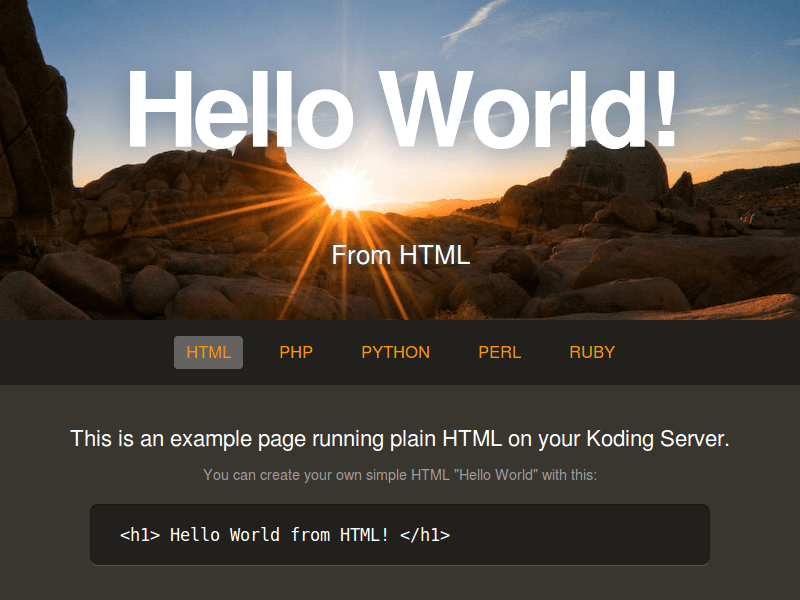 Screenshot of Koding's default server page