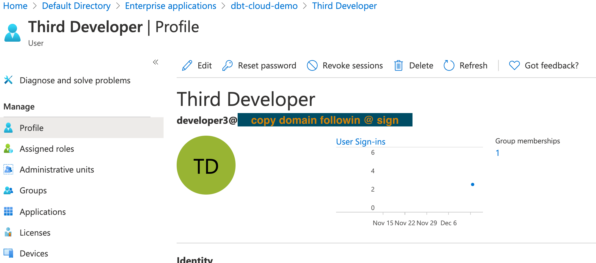 Obtaining the user domain from Azure