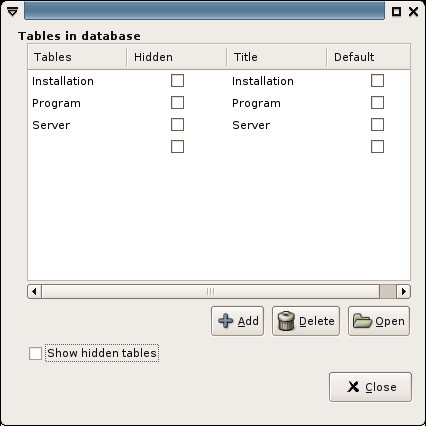 Glom screenshot: tables in database