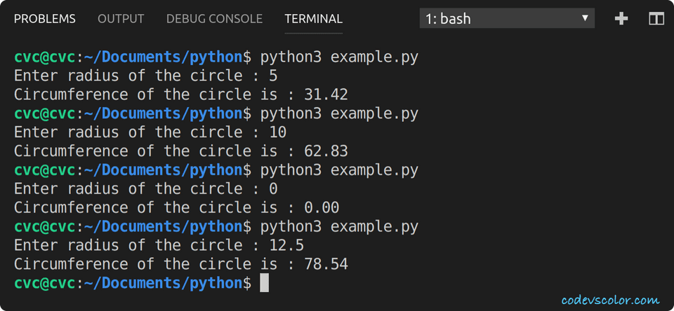 circumference of a circle python code