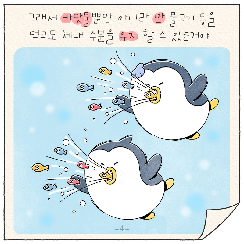 펭귄 입에서 나오는 물고기