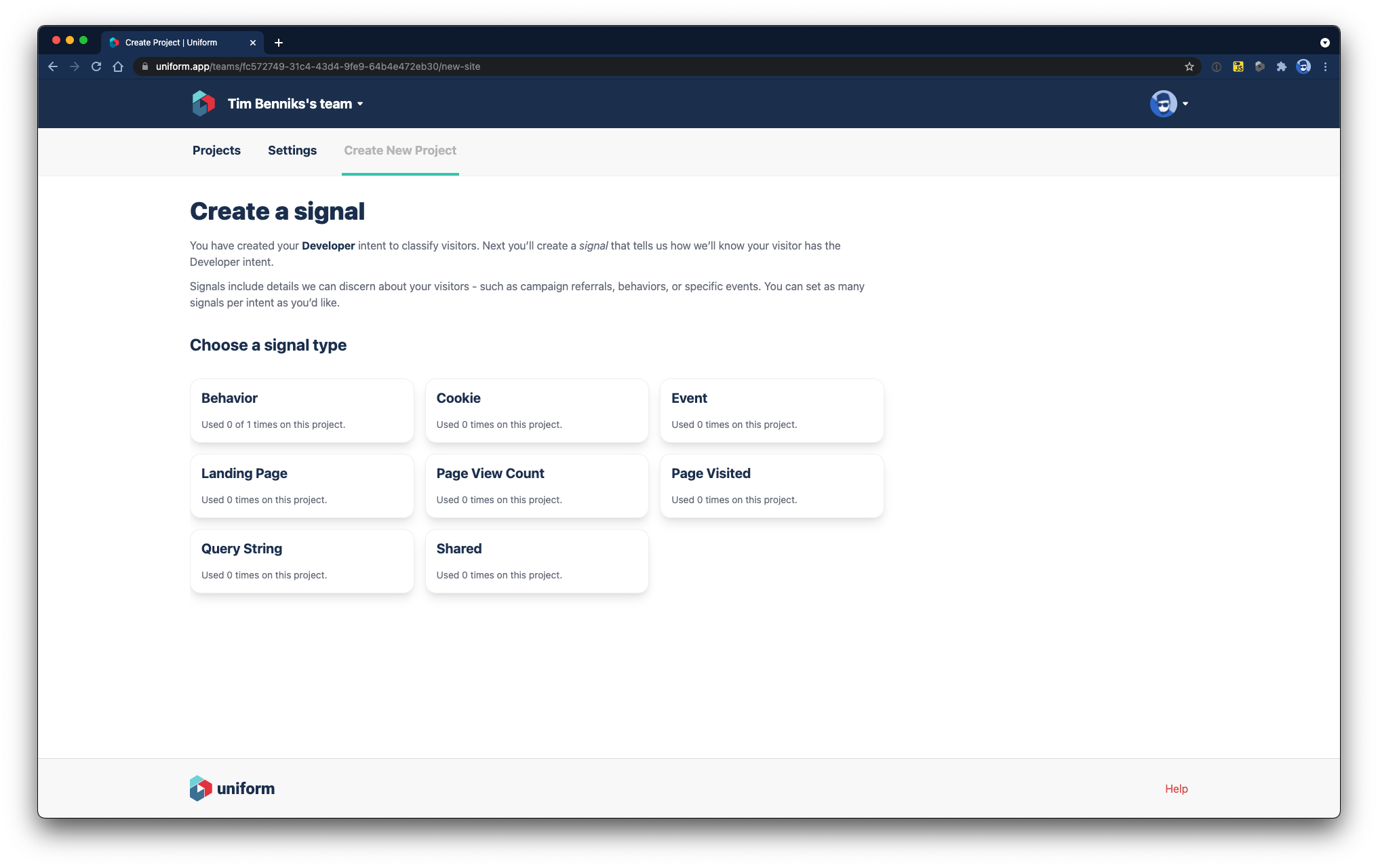 Choose a signal type for your intent