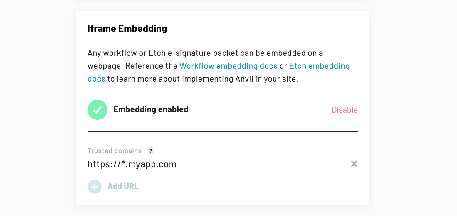 enable iframe embedding for your domains