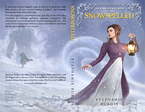 Print cover for Snowspelled, by Stephanie Burgis. Original art by Leesha Hannigan.
