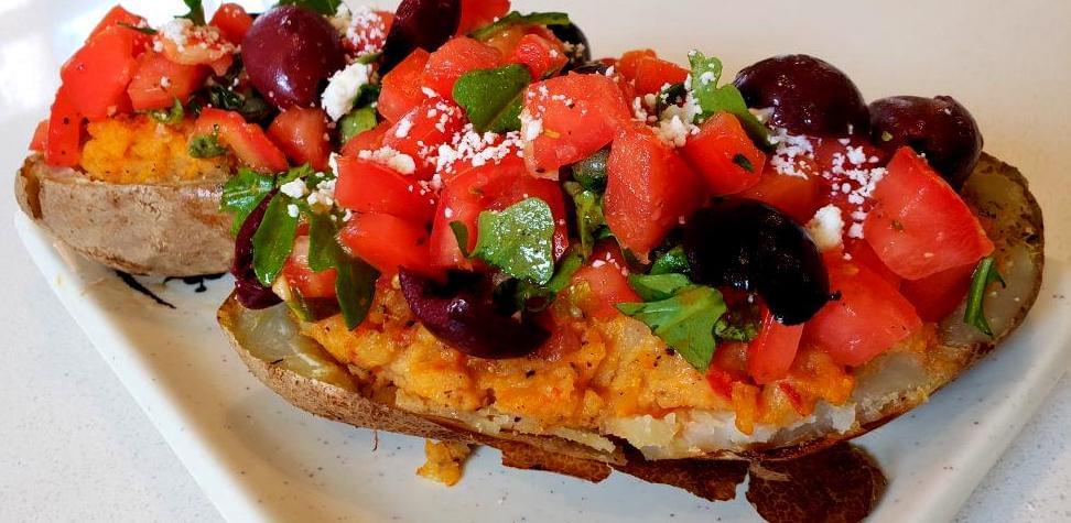 Plate with Mediterranean twice-baked potato