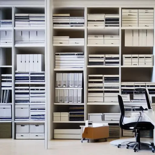 An office full of paper stacks