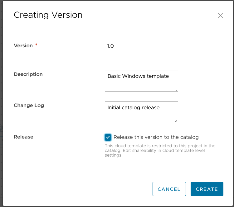 Releasing the Cloud Template to the Service Broker catalog