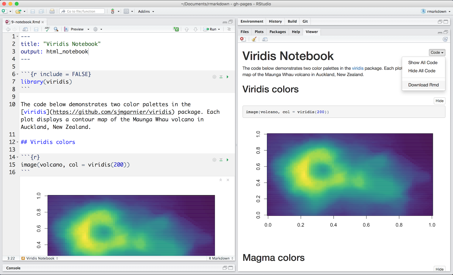 Image of RStudio’s R Notebook demo