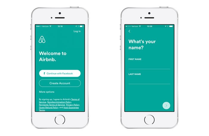 airbnb sign up screens