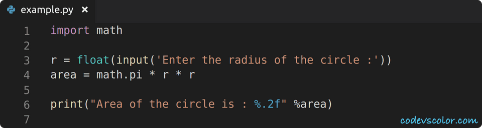 find-the-area-of-a-circle-in-python-python-tutorial-28-codevscolor