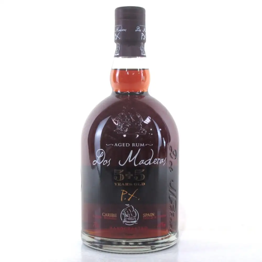 Image of the front of the bottle of the rum Dos Maderas 5 Years + 5 Years PX