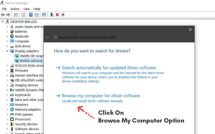 click on Browser my computer for driver software