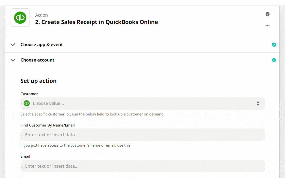 Customize data fields for Quickbooks