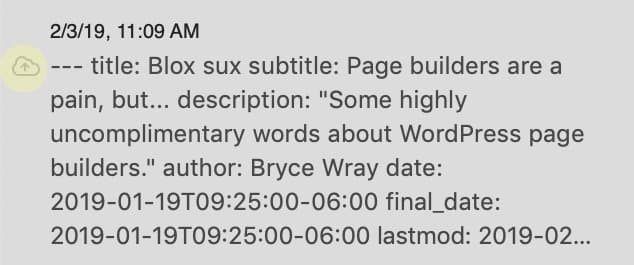 Screen capture from Ulysses showing iCloud icon, indicating ongoing sync