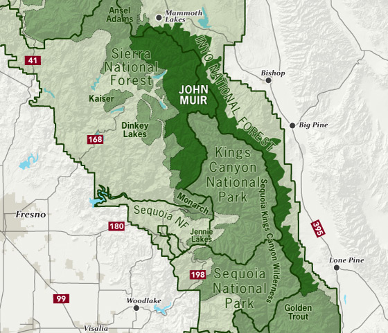 area map of John Muir Wilderness