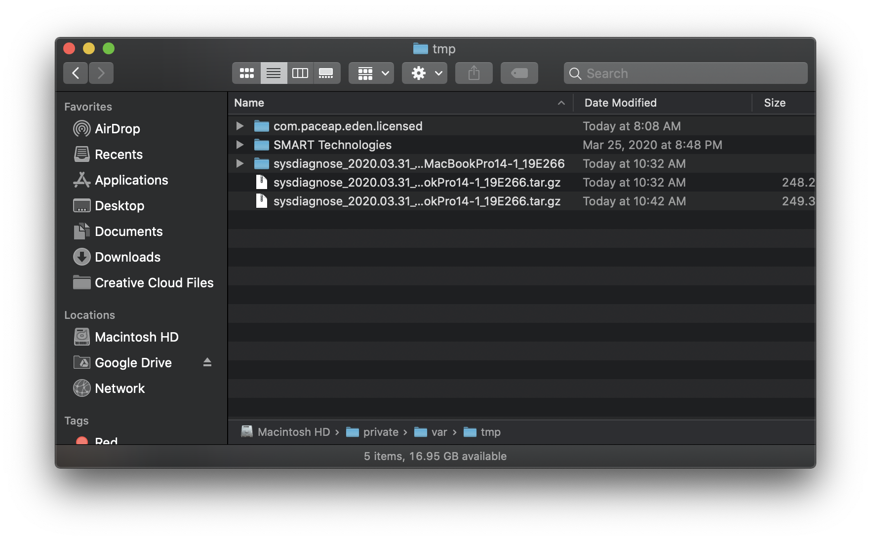 sysdiagnose archive in Finder