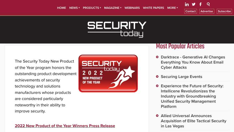Security Today 2021 New Product Of The Year Award Winners