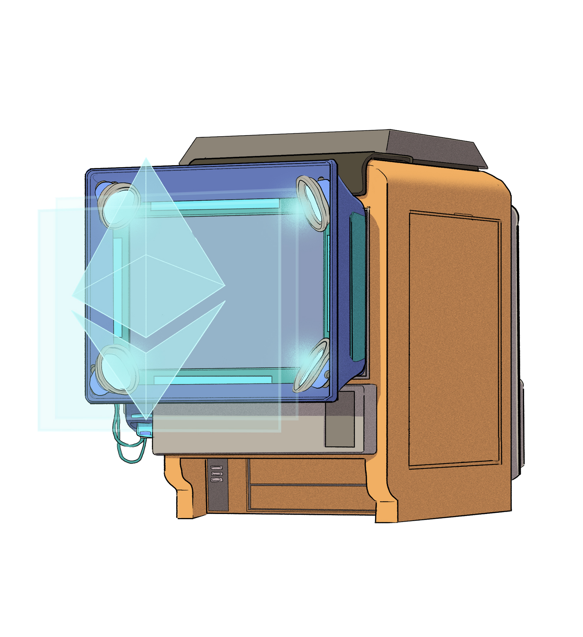 Hologram ile gösterilen bir Eth logosu.