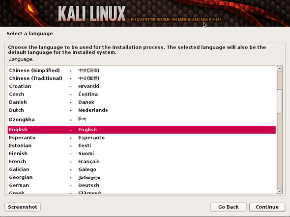 kali Linux Language Choose
